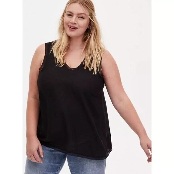 Torrid womens Georgette V-Neck Black Chiffon Tank Top Semi-Sheer Sexy 5X Blouse - Picture 1 of 5